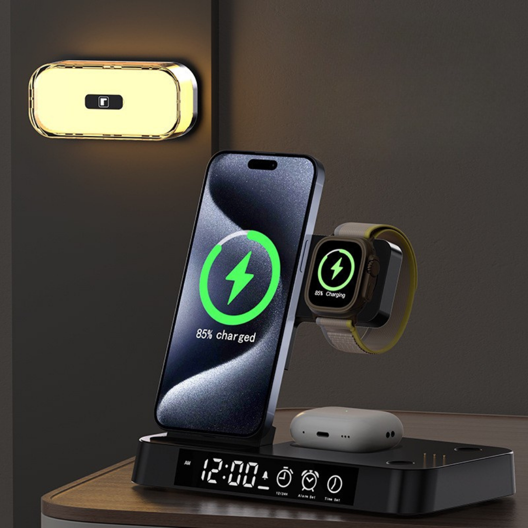 3-in-1 Alarm Clock, Charging Station & Night Light
