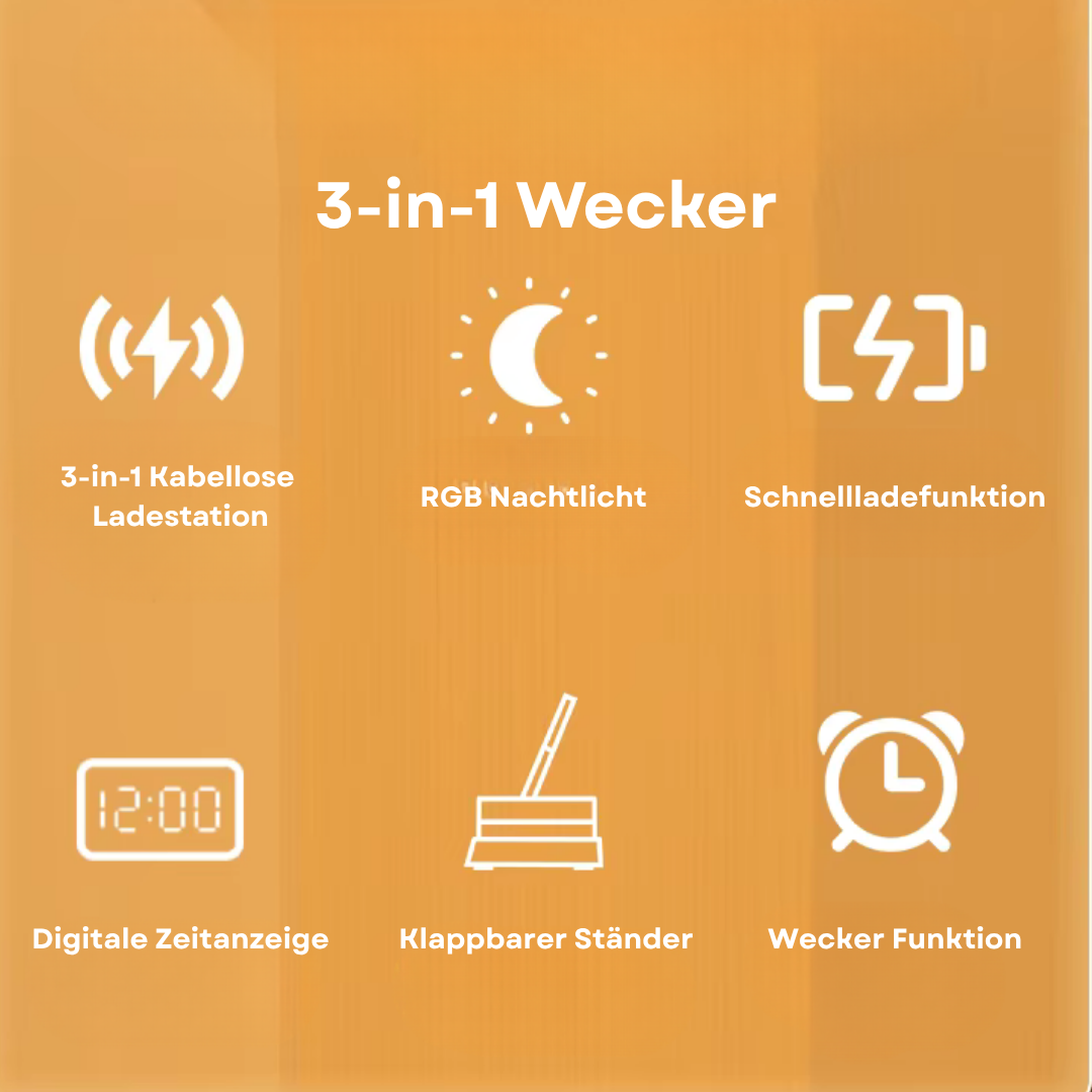 3-in-1 Alarm Clock, Charging Station & Night Light