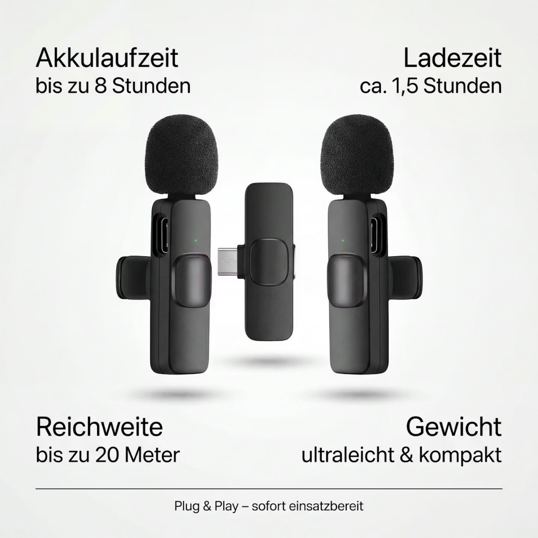 Wireless mini clip-on microphone for IOS & Android