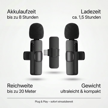 Wireless mini clip-on microphone for IOS & Android