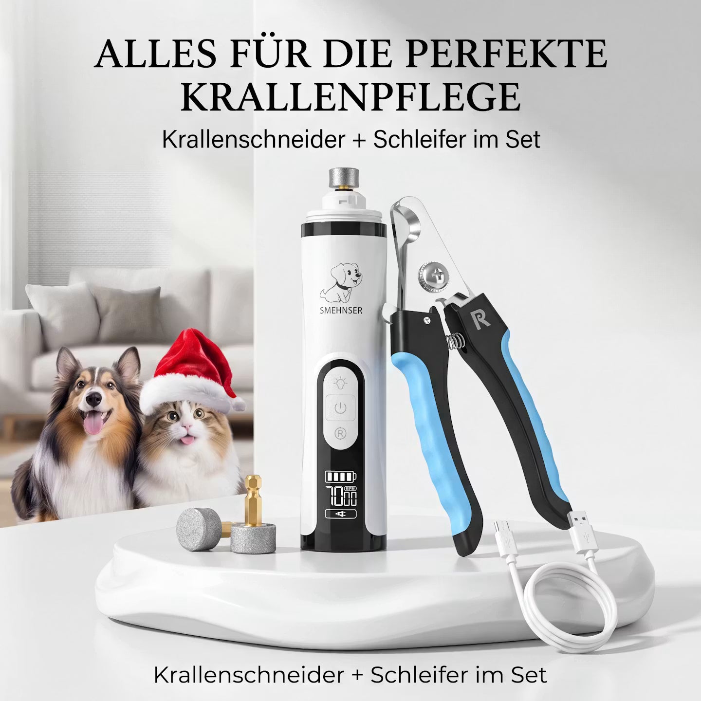 Electric claw trimmer with LED light for dogs and cats