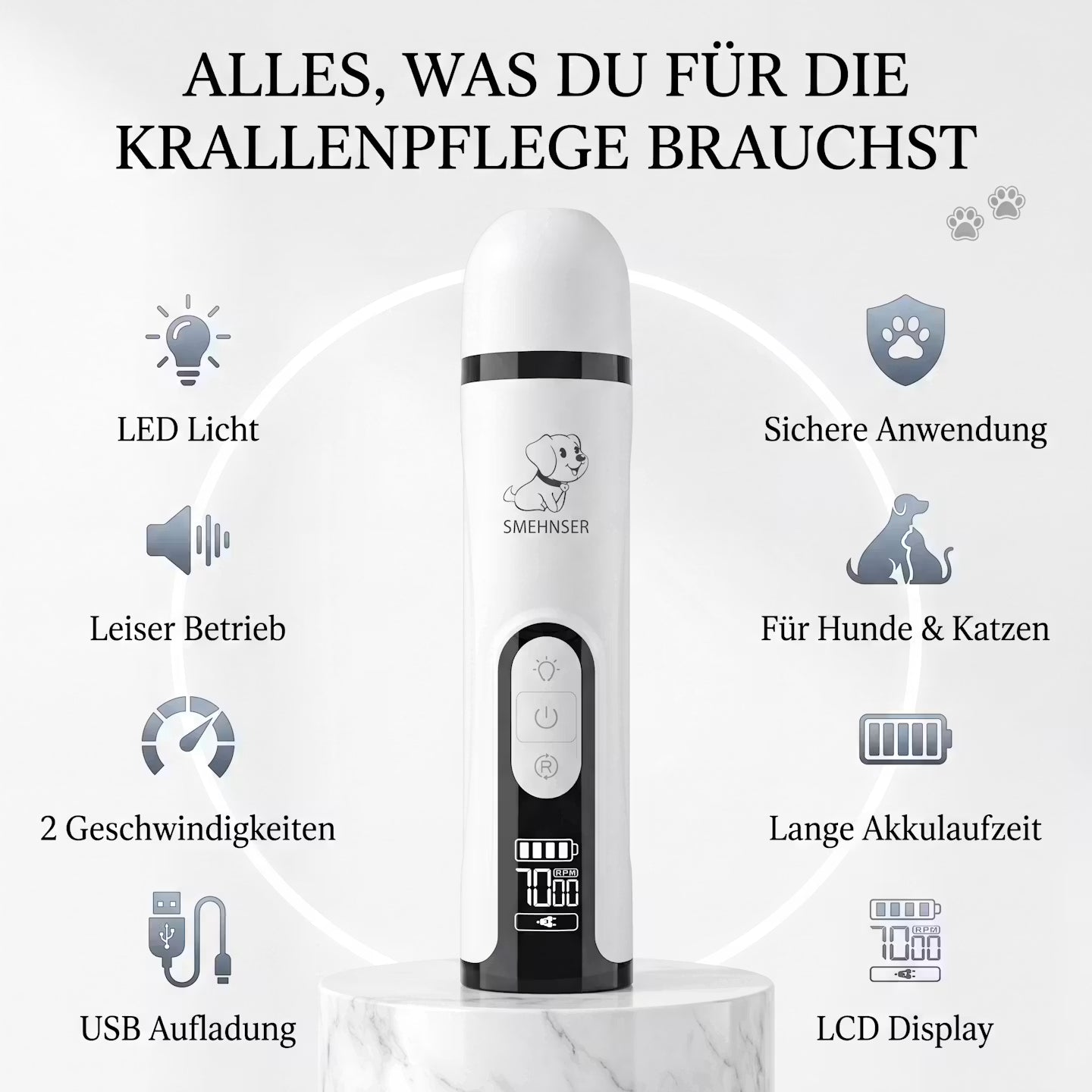 Electric claw trimmer with LED light for dogs and cats