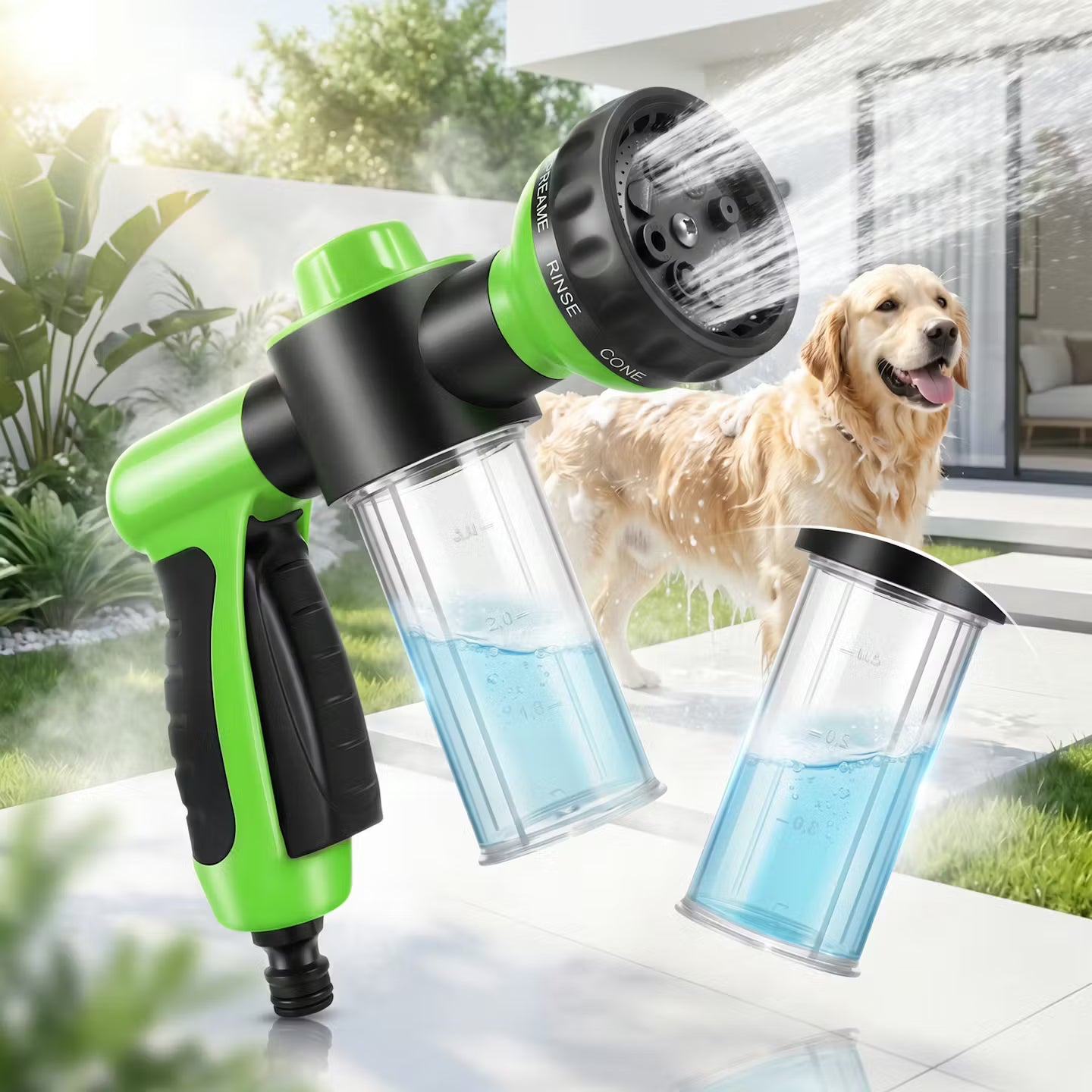 2-in-1 dog shower with shampoo dispenser