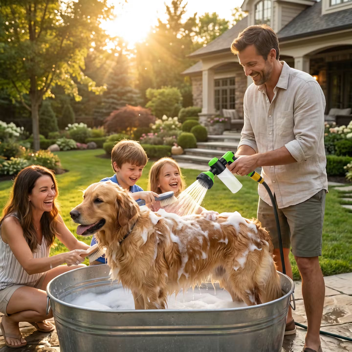 2-in-1 dog shower with shampoo dispenser
