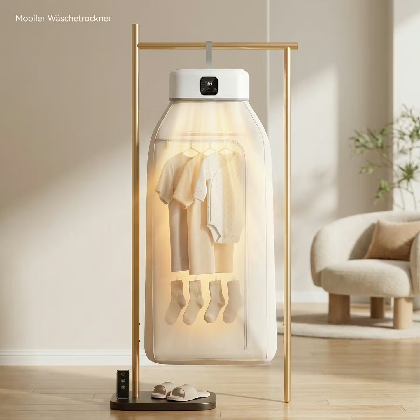 Portable tumble dryer with UV sterilization