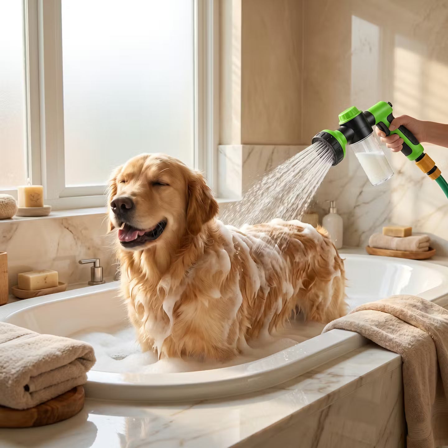2-in-1 dog shower with shampoo dispenser
